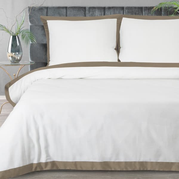 LAURA satin sengetøj 160x200 Eurofirany hvid mørk beige kant