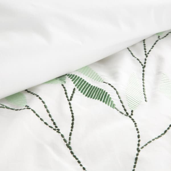 Satin sengetøj BRODERI 160x200 Eurofirany hvide broderede grønne grene