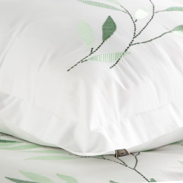 Satin sengetøj BRODERI 160x200 Eurofirany hvide broderede grønne grene