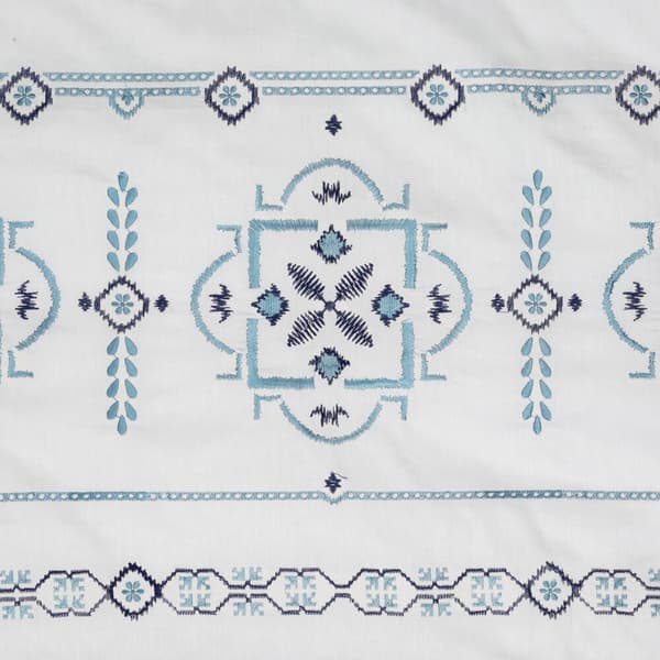 Satin sengetøj BRODERI 200x220 Eurofirany hvid blå geometrisk broderi