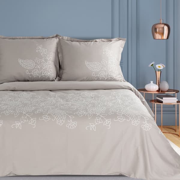 Satin sängkläder BRODERI 160x200 Eurofirany beige vit broderi paisley blommor