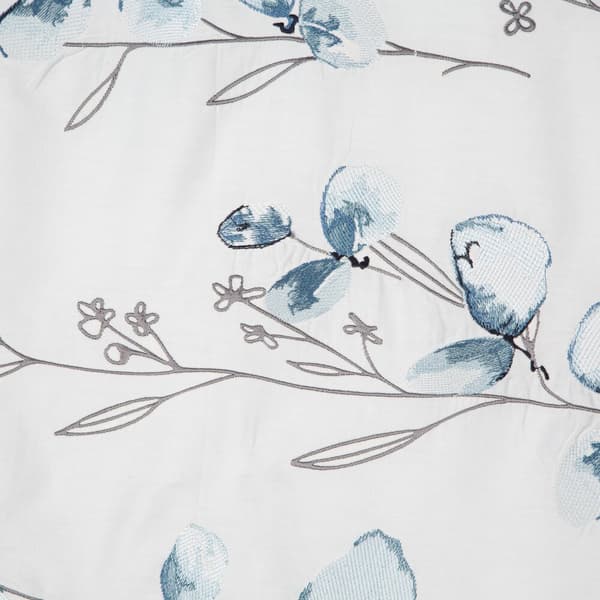 Satin sengetøj BRODERI Eurofirany 200x220 hvide broderede blå blade