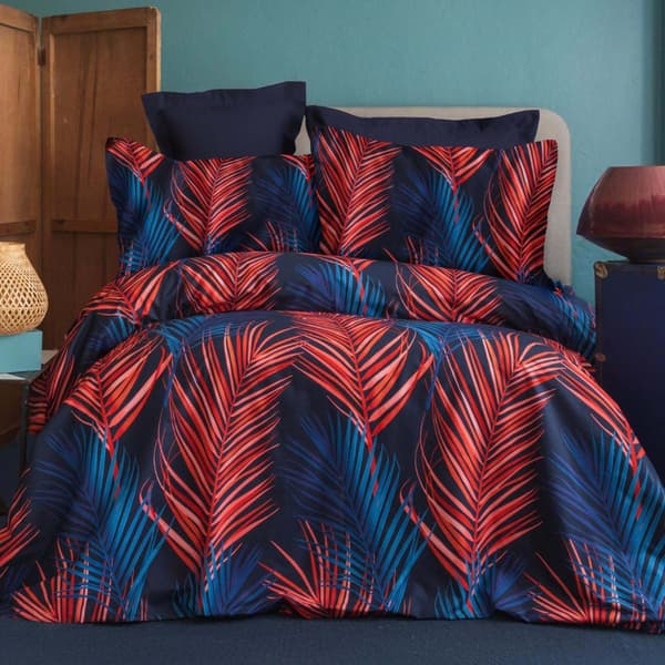 Bomuld satin sengetøj SATYNLOVE 140x200 Darymex palmer marineblå rød