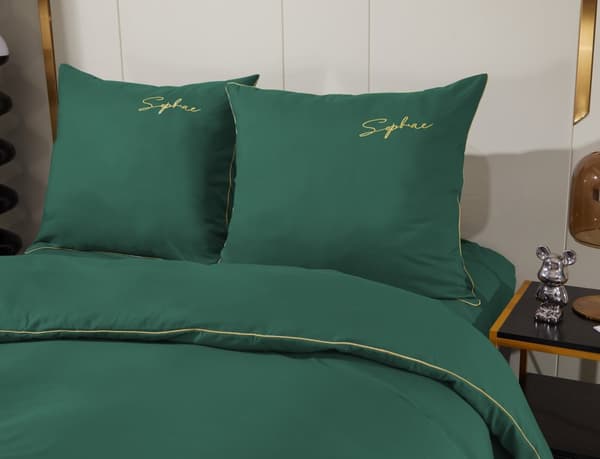 Sängkläder set 160x200 flaska grönt guld broderi satin passpoaler