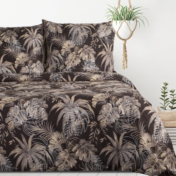 Sengesæt RODOS 140x200 Design91 mørkebrune beige plantemønsterblade