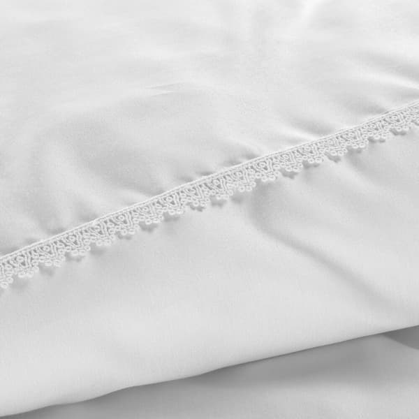 Satin sengetøj LINDA 200x220 Eurofirany hvid dekoreret med blonder