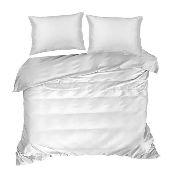 Satin sengetøj LINDA 200x220 Eurofirany hvid dekoreret med blonder