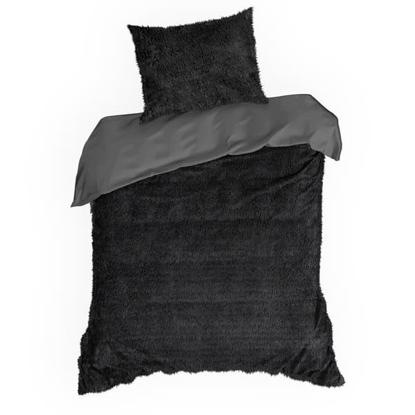 TIFFANY sengetøj 200x220 Design91 sort med pelsstruktur