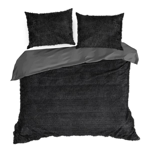 TIFFANY sengetøj 200x220 Design91 sort med pelsstruktur