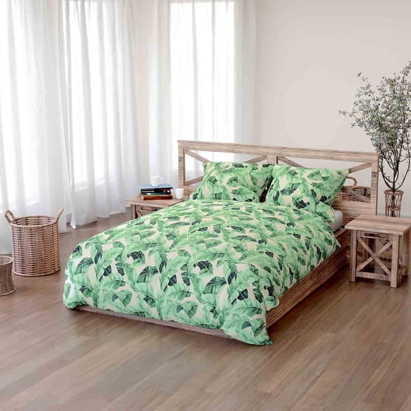Bomuld sengetøj PLANTA 200x220 beige grønne blade