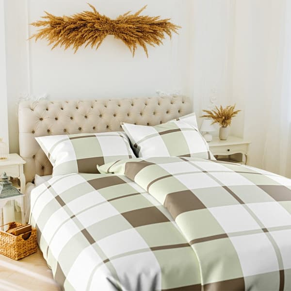 Flanellivuodevaatteet KRATA 200x220 beige valkoinen ruskea ruutu