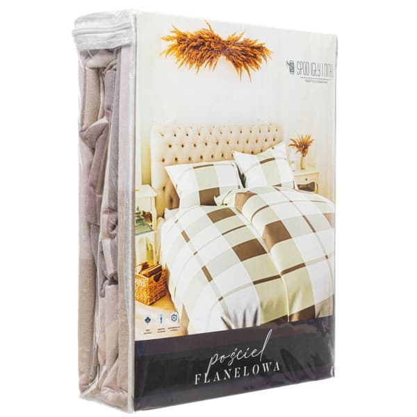 Flanellivuodevaatteet KRATA 200x220 beige valkoinen ruskea ruutu