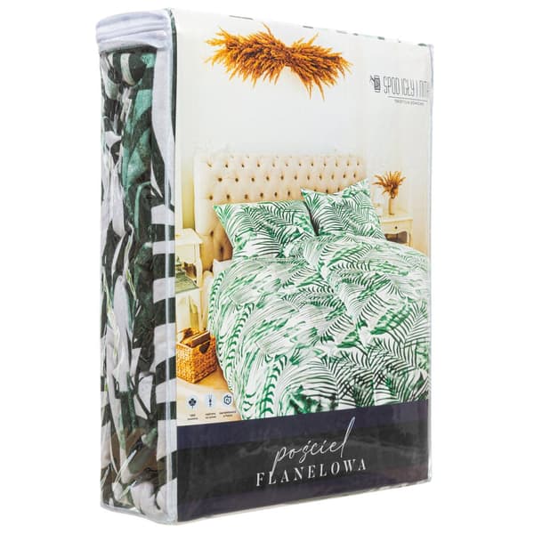 JUNGLE flannel sengetøj 160x200 hvid grøn sort tropiske blade