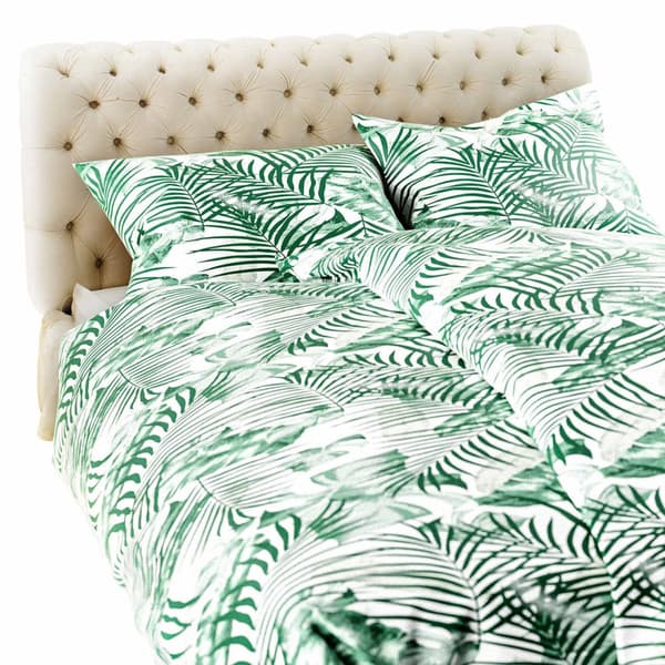 JUNGLE flannel sengetøj 160x200 hvid grøn sort tropiske blade