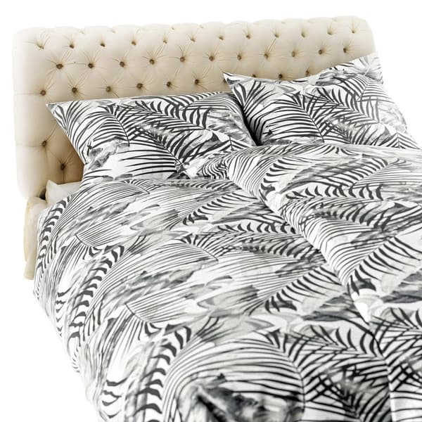 JUNGLE flanell sängkläder 160x200 vita grå tropiska blad