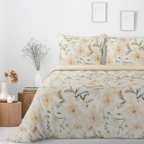 Puuvillaiset vuodevaatteet SONIA 200x220 Eurofirany beige kerma kukilla