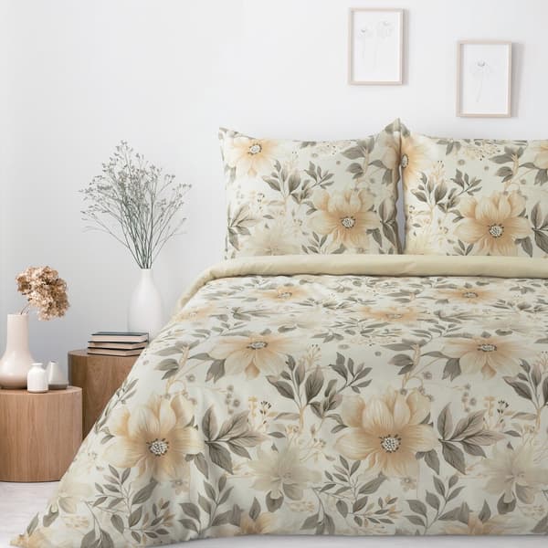 Sängkläder i bomull SONIA 200x220 Eurofirany ljus krämbeige med blommor