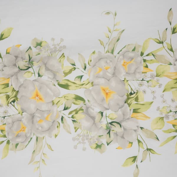 Satin sengetøj FORÅR 200x220 Eurofirany hvid gulgrøn blomstrende kviste