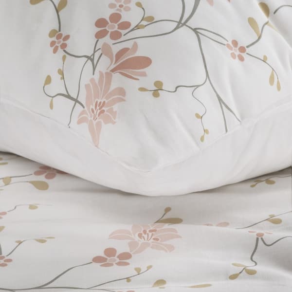 Bomuld sengetøj SONIA 200x220 Eurofirany hvid lys pink subtile pastel kviste