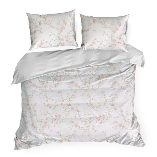 Bomuld sengetøj SONIA 200x220 Eurofirany hvid lys pink subtile pastel kviste