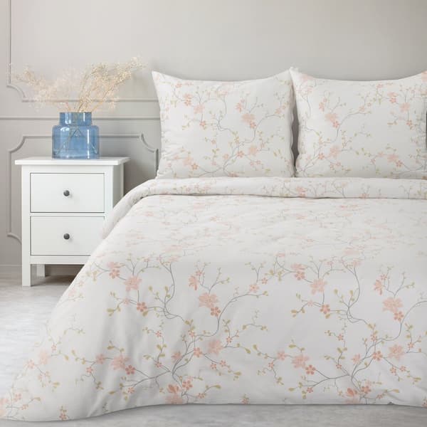 Bomuld sengetøj SONIA 200x220 Eurofirany hvid lys pink subtile pastel kviste
