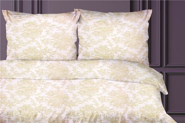 Dynebetræk Greno Damask Venetiansk 220x200 Guld satinvævet blomsterornament