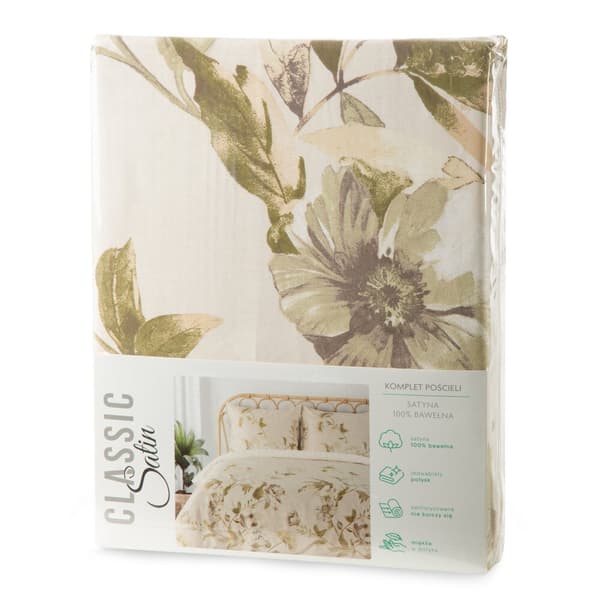 Satin sängkläder VÅR 160x200 Eurofirany beige pionblommor