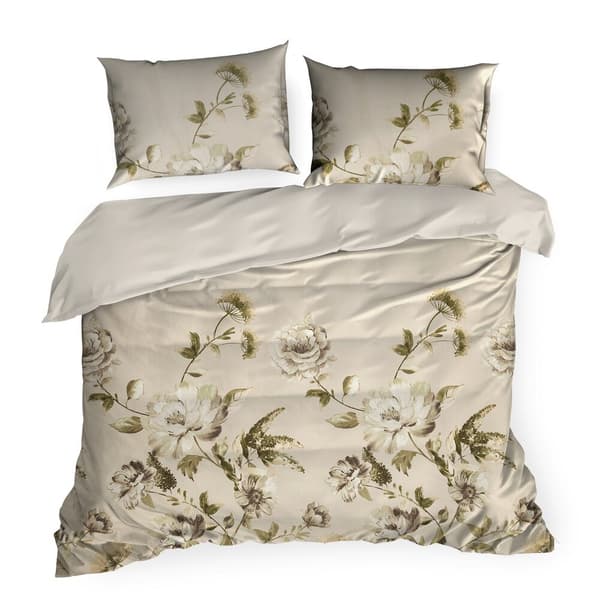 Satin sängkläder VÅR 160x200 Eurofirany beige pionblommor