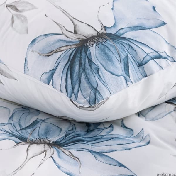 Satin sängkläder VÅR 220x200 Eurofirany vita blå stora blommor