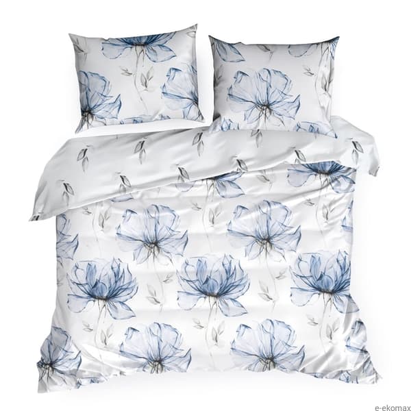 Satin sängkläder VÅR 220x200 Eurofirany vita blå stora blommor