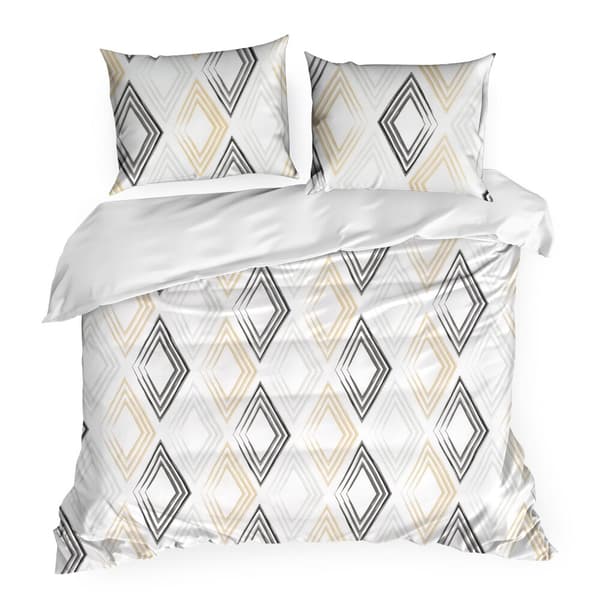 Satiiniset vuodevaatteet SPRING 220x200 Eurofirany valkoinen harmaa beige geometrinen kuvio