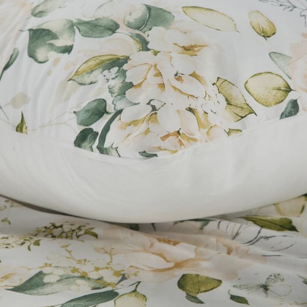 Bomuld sengetøj SONIA 200x220 Eurofirany hvid grøn creme blomstrende haveblomster