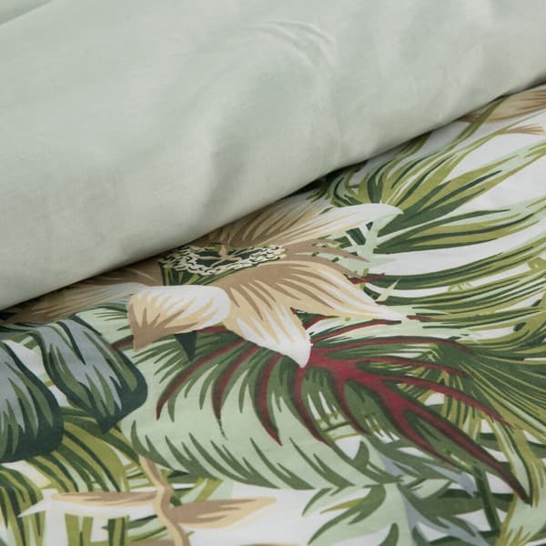 Satin sängkläder VÅR 200x220 Eurofirany vit mint exotiska blad blommor