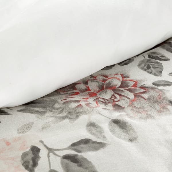 NIKA satin sengetøj 140x200 Eurofirany creme med grå koral hortensia blomster
