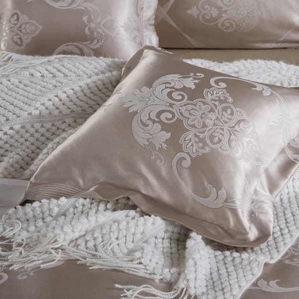 Satinbroderade sängkläder 200x220 exklusivt beige prydnadsmönster AT015