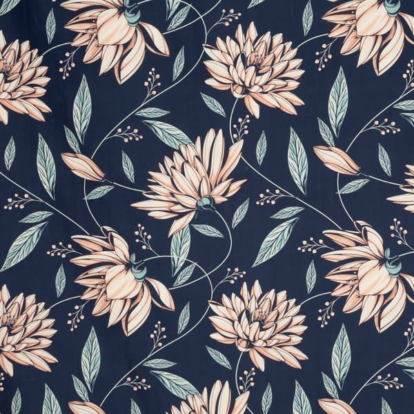 NIKA satin sengetøj 140x200 Eurofirany marineblå pudder pink mynte blomster dahliaer
