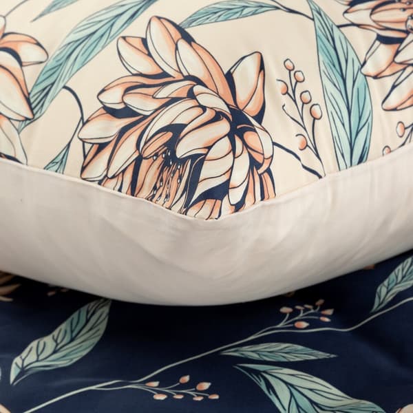NIKA satin sengetøj 140x200 Eurofirany marineblå pudder pink mynte blomster dahliaer