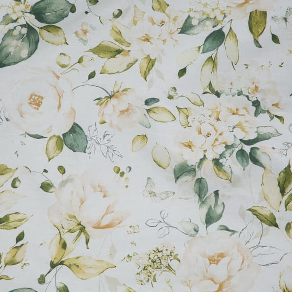 Sängkläder i bomull SONIA 140x200 Eurofirany vit grön krämblommande trädgårdsblommor