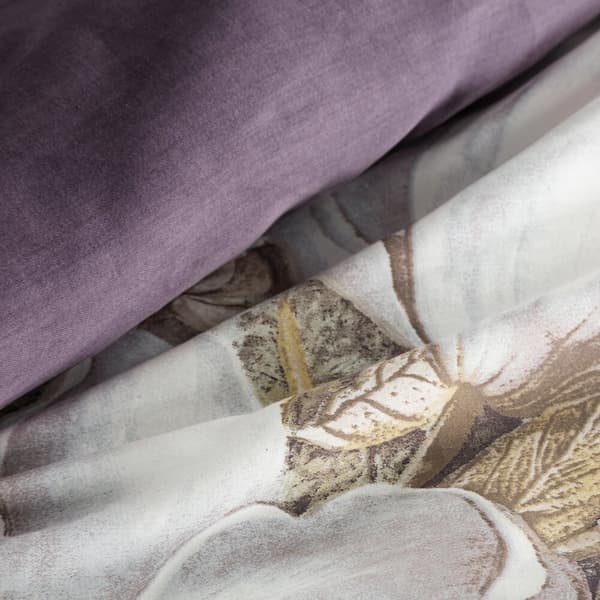 Satin sengetøj FORÅR 200x220 Eurofirany mørk lilla hvid beige mallow blomster