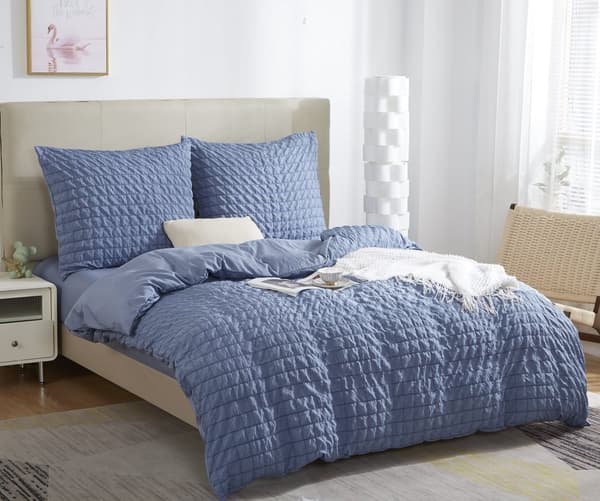 CREASY ryppyiset vuodevaatteet 140x200 yksivärinen tummansininen