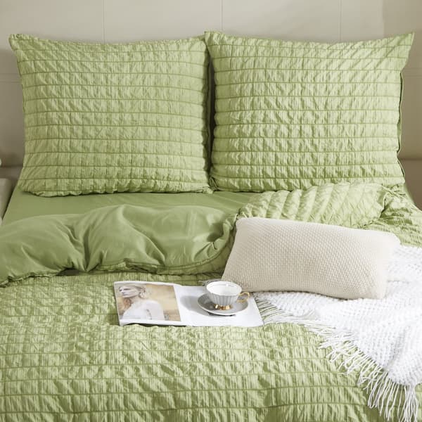 CREASY crinkled sängkläder 200x220 enfärgad grön