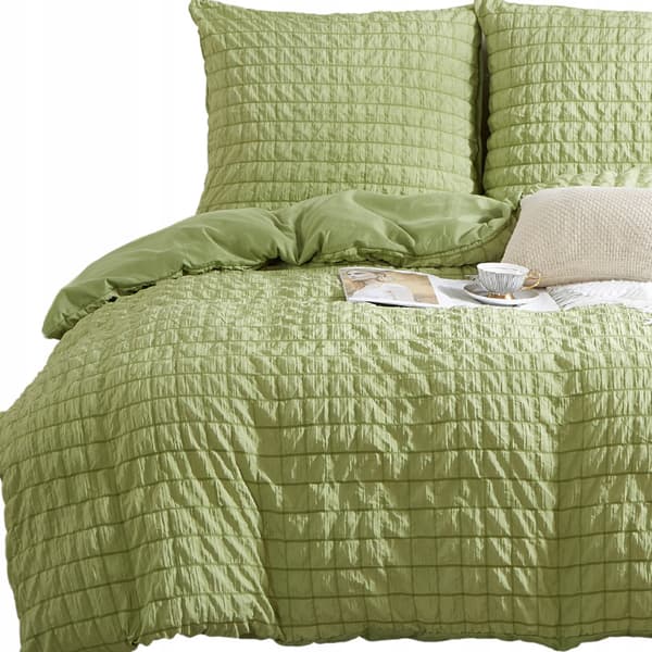 CREASY crinkled sängkläder 200x220 enfärgad grön