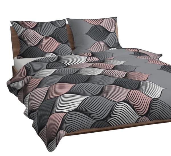 Bomuld sengetøj 160x200 grå pink hvide fletninger