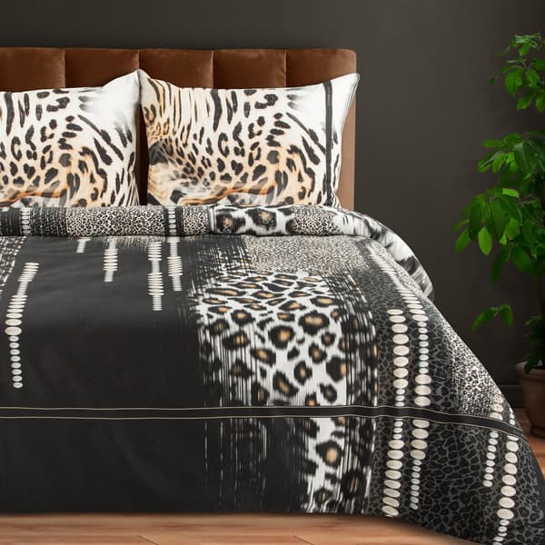 EVA satin sengetøj 160x200 Eva Minge Eurofirany sorte lysebrune dyreprint pletter
