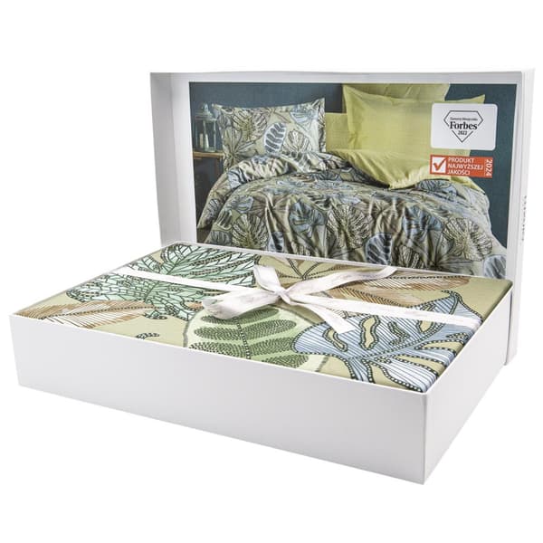 GRETA bomullssatin sängkläder 200x220 gröngula färgglada blad