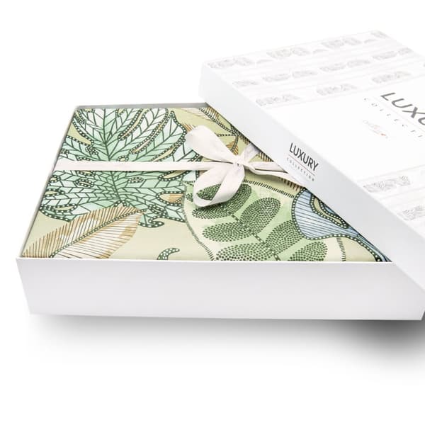 GRETA bomullssatin sängkläder 200x220 gröngula färgglada blad