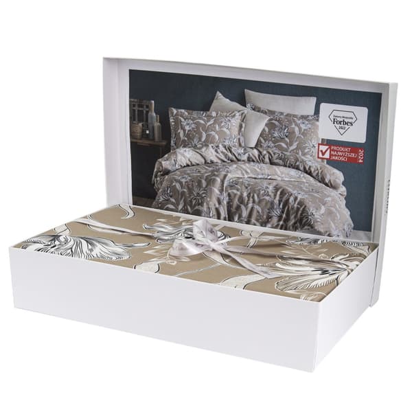 Bomuldssatin sengetøj VITALE 200x220 brune beige blomster