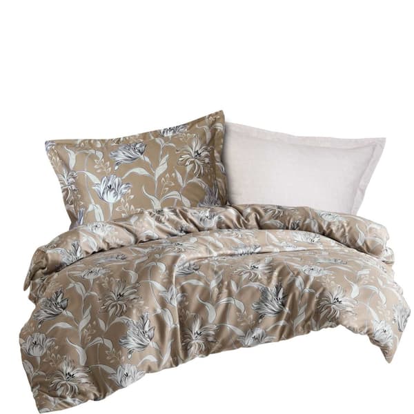 Bomuldssatin sengetøj VITALE 200x220 brune beige blomster