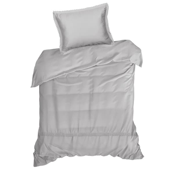 Satin sängkläder 160x200 RETRO Eurofirany ljusgrå dekorerad med spets packad i en låda