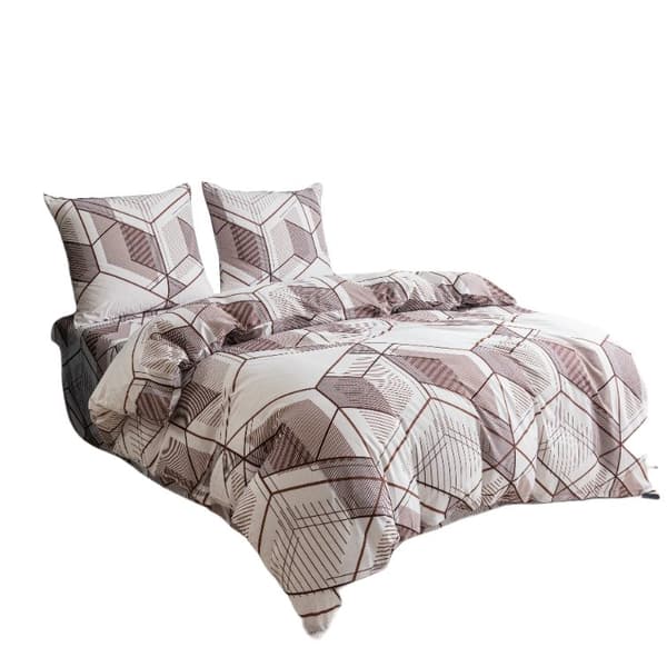 Kaksipuolinen vuodevaatteet setti 160x200 ruskea beige geometrinen rombi